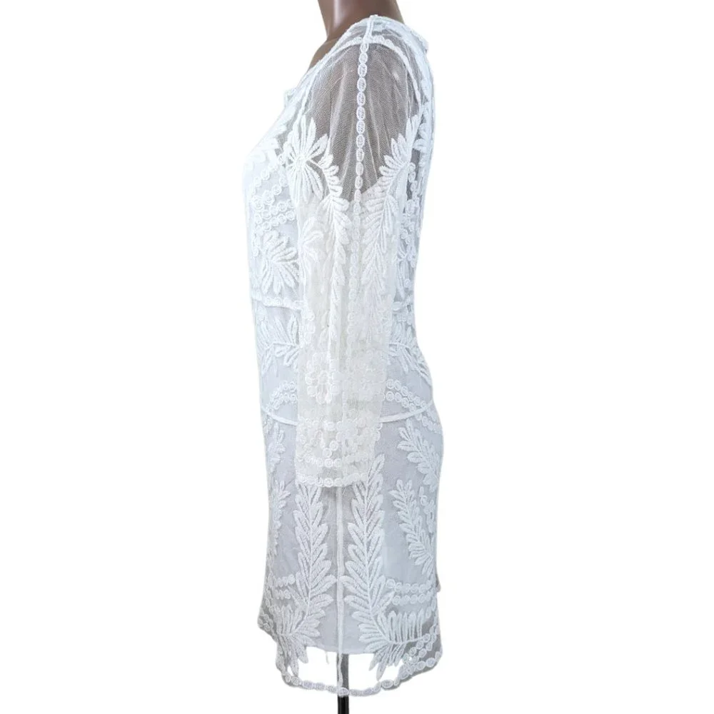 Forever 21 🌹 White Lace Long Sleeve Dress - Sz Medium - Picture 3 of 12